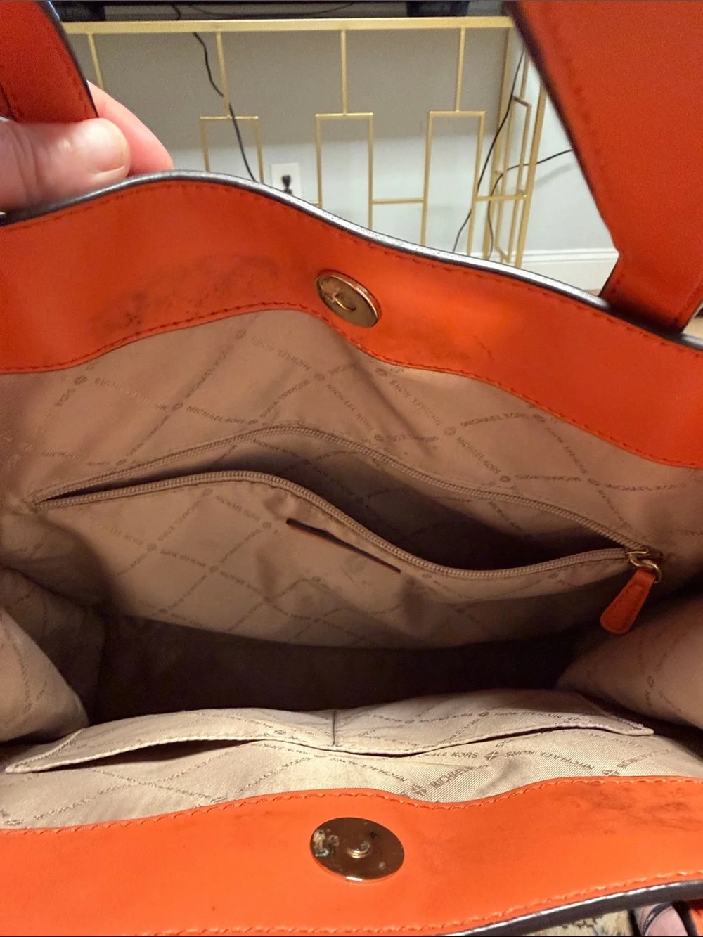 Michael Kors Brown Monogram Tote with Orange Trim